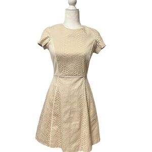 Rebecca Taylor Ivory Mixed Media Snakeskin Silk Blend Fit Flare Dress Size 2